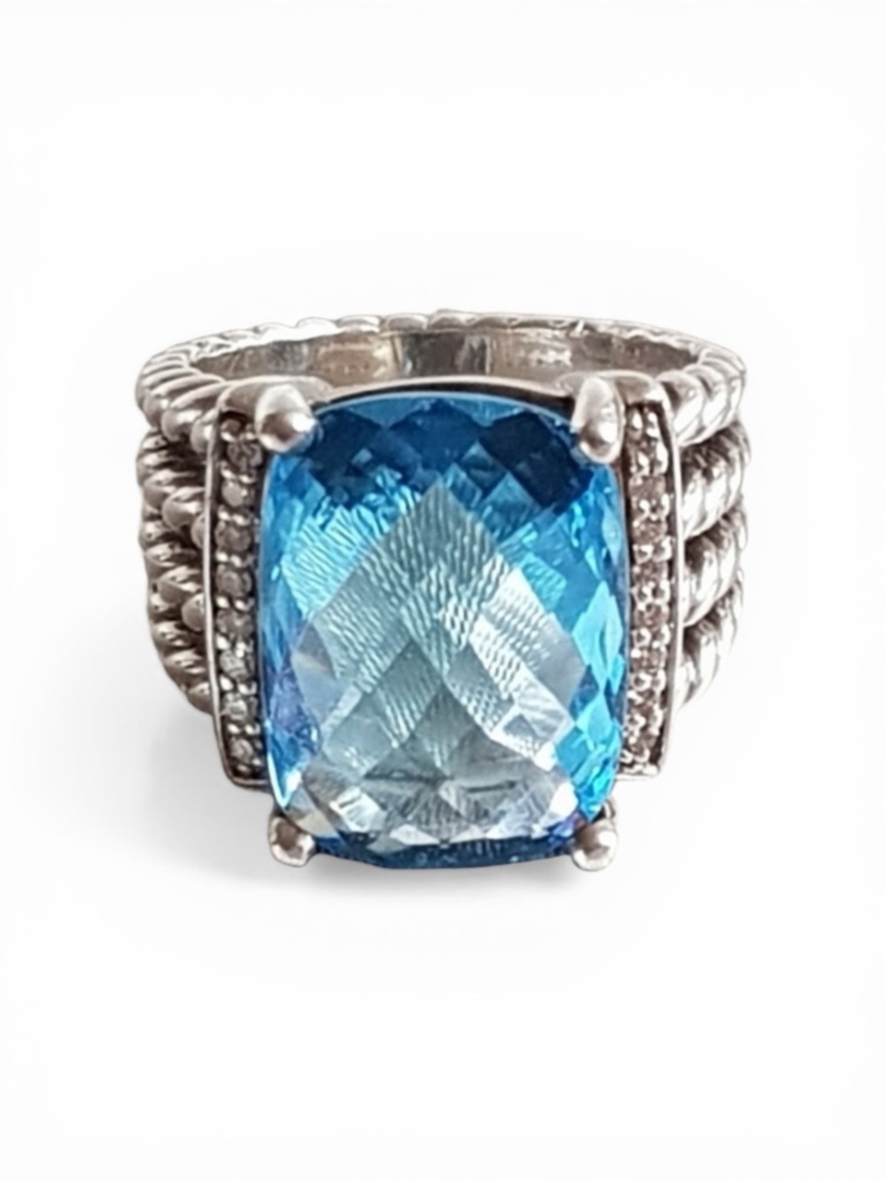 David Yurman Wheaton Ring Blue Topaz Diamond Sterling Silver Sz 10 NWT